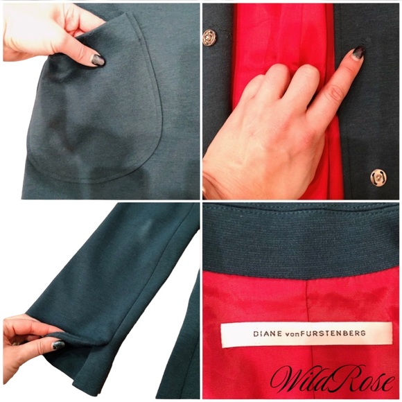 DVF DIANE VON FURSTENBERG Green Snap Trench Jacket SZ 4 - Picture 17 of 17